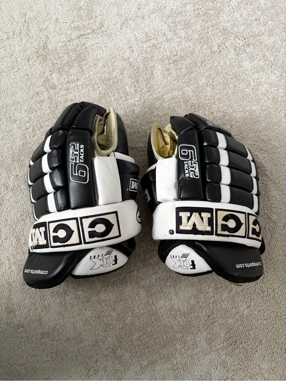 Black and White hockey gloves 13”